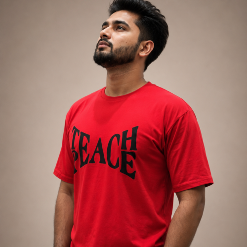 Teach Peace Printed Red Cotton T-Shirt